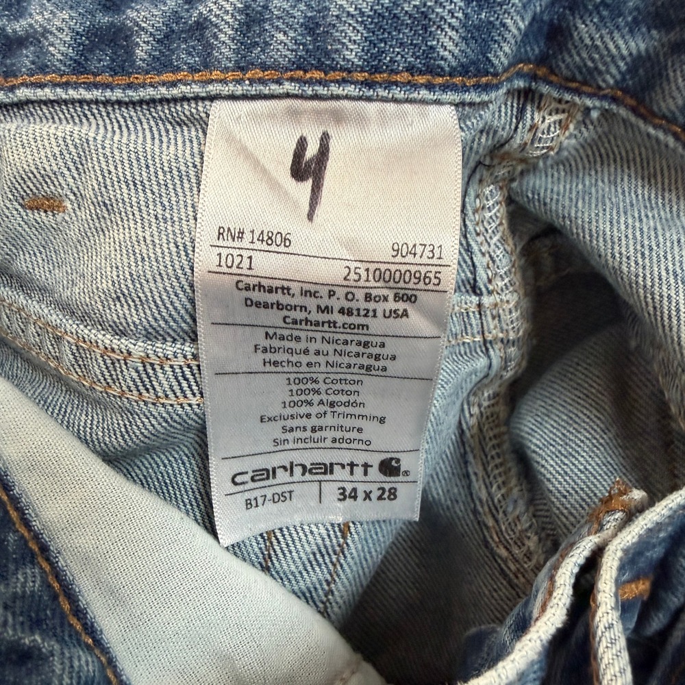 Vintage 2000s Carhartt B17-DST Relaxed Fit Tapered Leg Blue Denim Jeans 34x28 - Picture 7 of 7